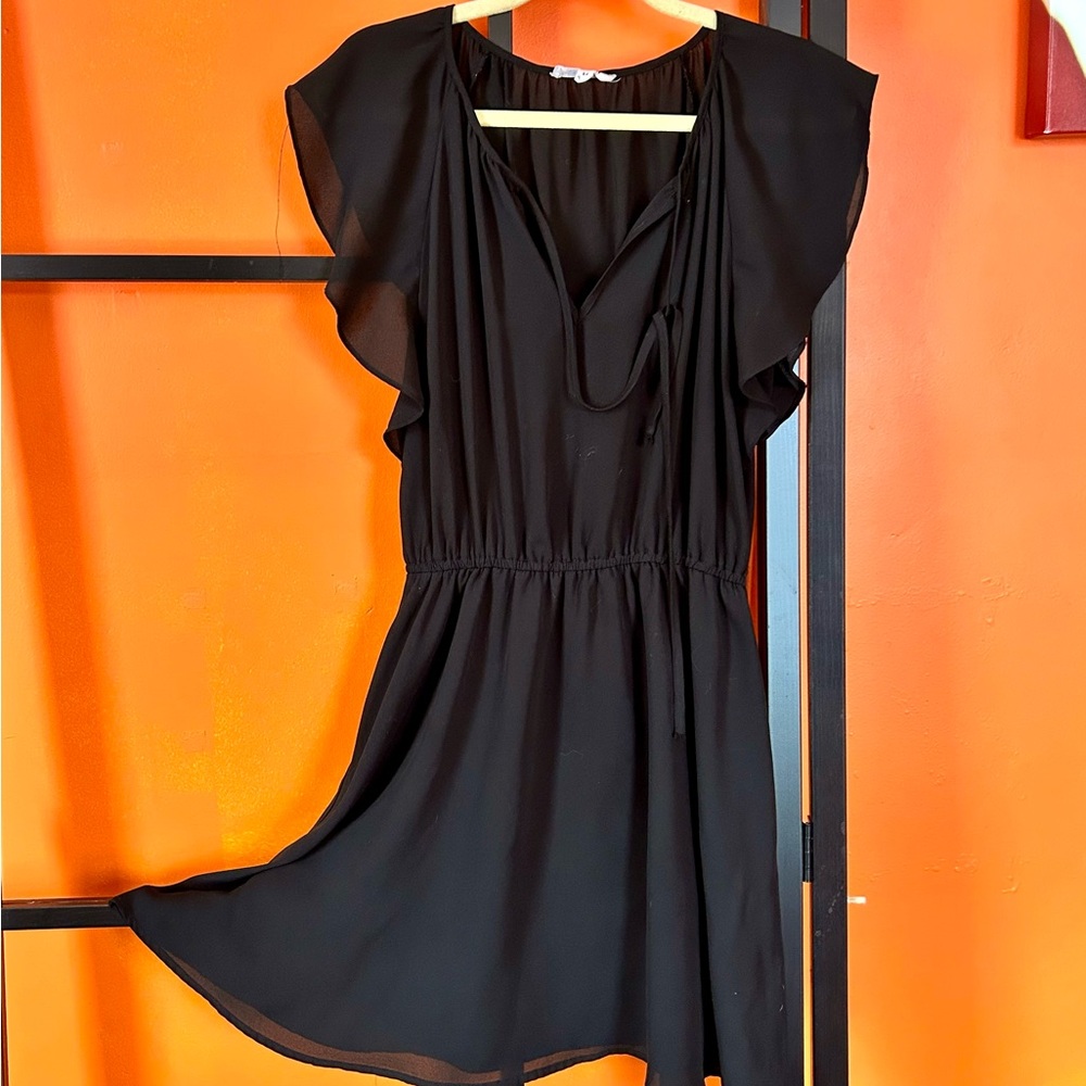 💚💚5/$25💚💚 Black Flutter Sleeve Mini Dress – Tie Neck, Elastic Waist